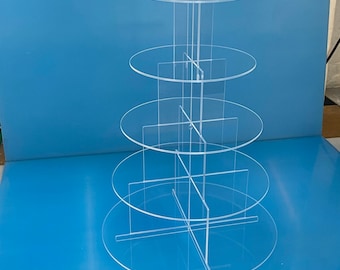 Acrylic 5 tier Cupcake stand in clear. Custom orders can be anything upto 6 tier