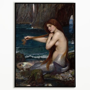 Mermaid John William Waterhouse Poster, John William Waterhouse Art Print, Classic Artwork, Wall Decor, British Academic Painting