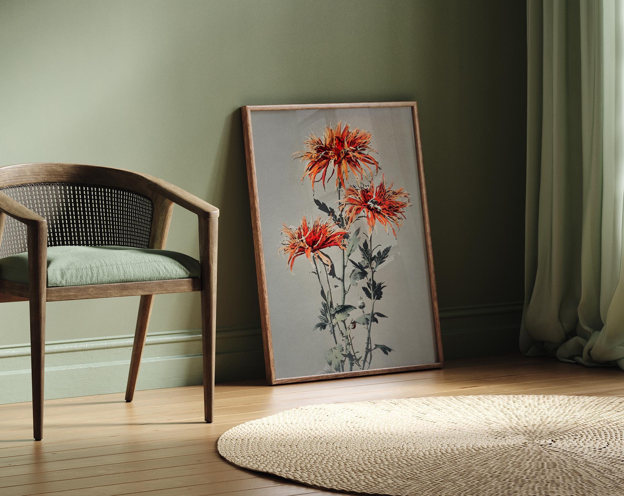 kazumasaishida Japanese Dahlia Print, Botanical Flower Art, Vintage Floral Poster