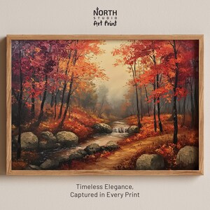 Stampa Vintage Creek, Stampa artistica Vintage, Decorazione autunnale rustica, Stampa autunnale Vintage, Dipinto autunnale, Stampa Moody, Decorazione murale