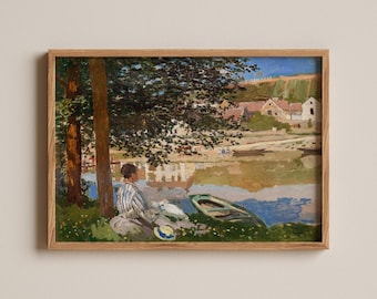 Claude Monet, A orillas del Sena, Bennecourt. Lámina artística impresionista de paisaje, arte mural vintage de Monet, pintura de la campiña francesa.
