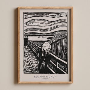 Scream by Edvard Munch 1893, Iconic Art, Exhibition Art, Black and White Art, Classical Art, Art Prints, Masterpiece Wall Art