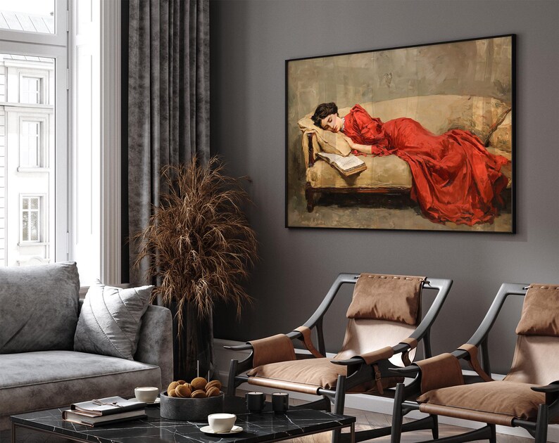 Victorian Woman Sleeping Print by North Studio, Vintage Lady in Red ...