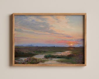 Noche en Skagen de Peder Severin Krøyer, Pintura al atardecer, Horizonte en colores pastel suave, Decoración romántica del paisaje marino, Glo nocturno atmosférico
