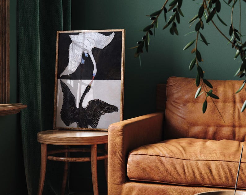 De zwaan van Hilma af Klint, poster zwarte zwaan, kunst witte zwaan, vintage zwaankunst, print van de zwaan afbeelding 4
