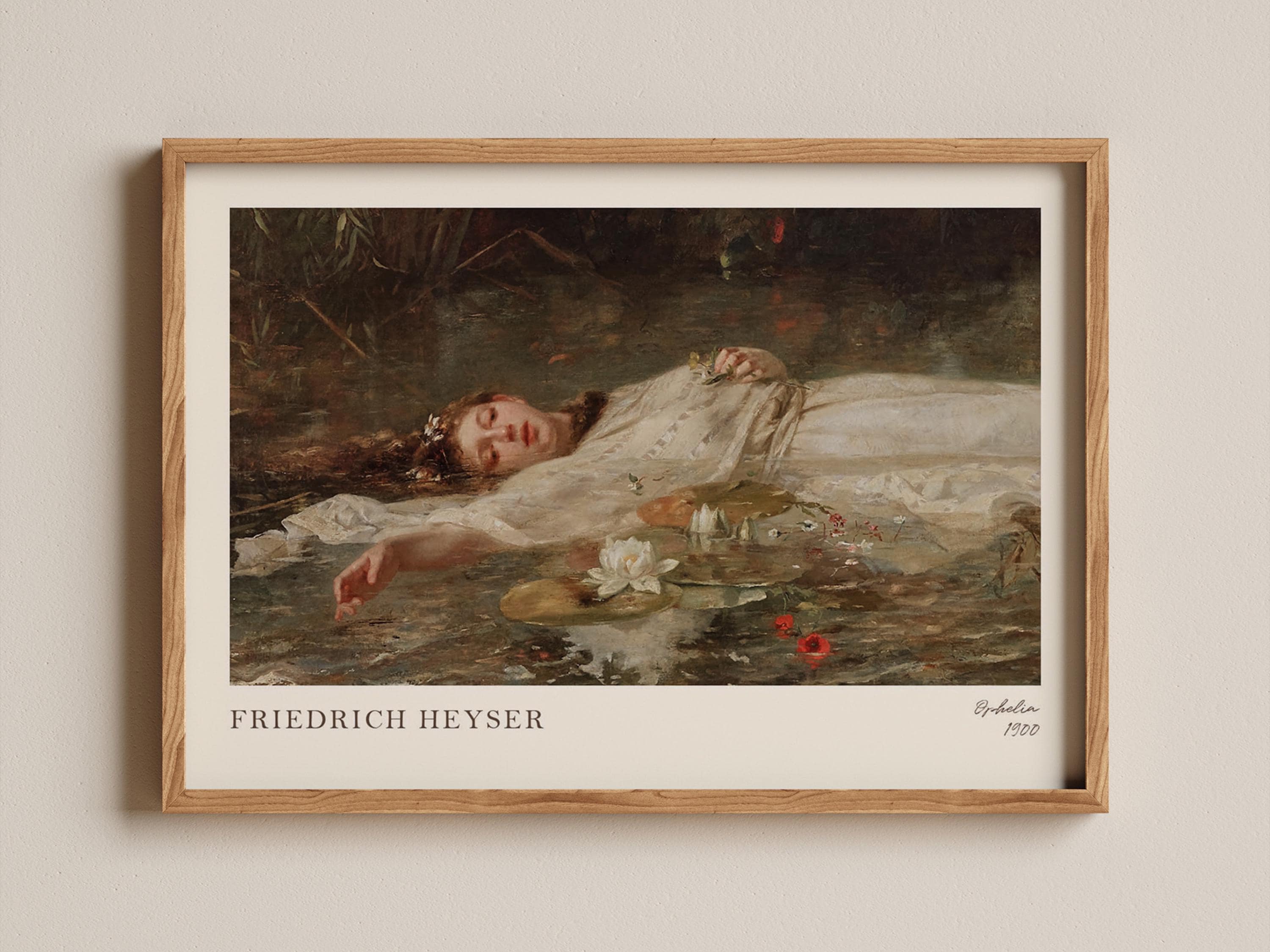 フリードリヒ・ハイザー作「オフィーリア」、油絵、絵画、アート