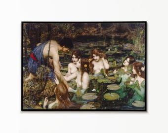 Hylas and Nymphs Painting Poster, John William Waterhouse Art Print,  Poster Print, Art Reproduction, Greek Mythology, Pre-Raphaelite Art