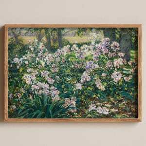 Ruger Donoho Windflowers, Vintage Garden Pond Print,Botanical Landscape, Impressionist Nature Art, Elegant Sage Green Wall Decor