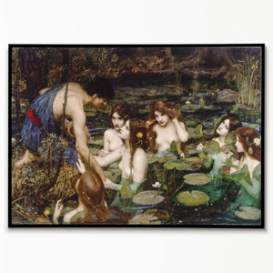 Manifesto del dipinto Ila e Ninfe, stampa artistica di John William Waterhouse, stampa di poster, riproduzione d&#39;arte, mitologia greca, arte preraffaellita