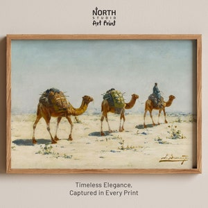 Stampa di pittura del deserto, stampa murale del deserto, stampa di cammelli, stampa artistica del deserto, stampa di paesaggio, pittura di paesaggio, pittura di cammelli, stampa vintage
