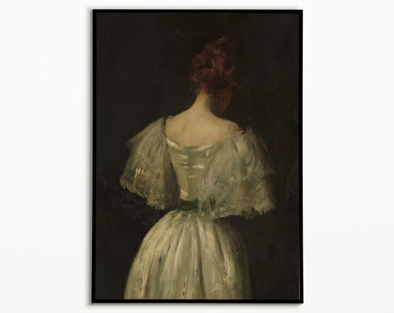 Vintage Woman Portrait White Dress Lady Poster, Wall Art Decor,  Vintage Style, Wall Decor, Nostalgic Art, Antique Portrait, Art Print Gift
