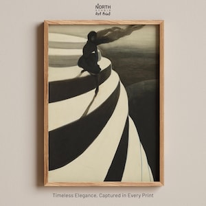 Stampa Vertigo, opera d'arte del 1908 di Léon Spilliaert, pittura simbolista belga, Scala, noir minimalista esistenziale, studio di vento e ombra