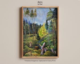 Vibrant Forest Landscape Art Print, Woodland Decor, Green Wall Art, Tree Painting, Forest Poster, Scenic Art