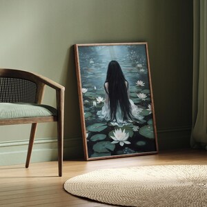 Ophelia mörk gotisk stämningsfullt tryck, mörk akademiskt tryck, mörk estetik, cottagecore-konst, mörk oljemålning, gotisk väggkonst, stämningsfull viktoriansk konst bild 6