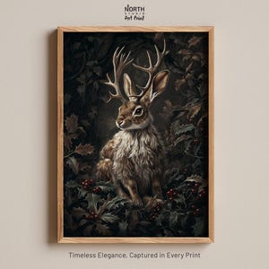 Magical Jackalope Art Print, Dark Academia Art, Magical Art Painting, Forest Decor, Animal Wall Art