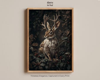 Magical Jackalope Art Print, Dark Academia Art, Magical Art Painting, Forest Decor, Animal Wall Art