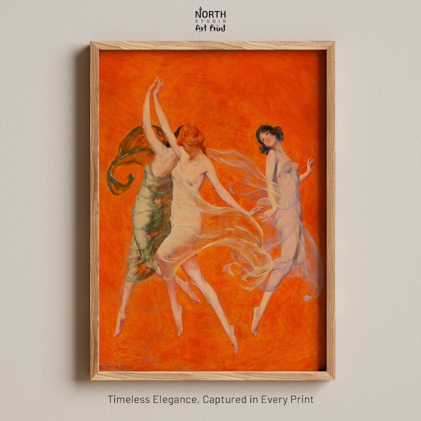 Poster "Danza delle tre muse" di Warren B. Davis - Stampa mitologica Art Déco vintage
