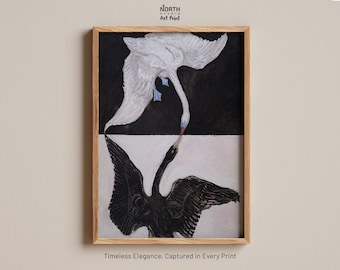 The Swan By Hilma af Klint Poster, Black Swan Art, White Swan Art, Vintage Swan Art, The Swan Print