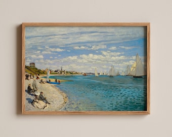 Claude Monet Regatta vid Sainte-Adresse - Impressionistiskt havslandskapstryck, Nautisk strandkonst, Vintage segelmålning, Kustdekor