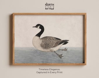 A Swimming Goose Painting, Printable Goose Garden Nursery Wall Art, Antique Landscape Painting, Vintage Nature Print, Vintage Painting