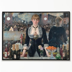 Edouard Manet Bar at Folies-Bergère Poster, Wall Art, Poster Art, Realist Art, French Painter, Artistic Elegance, Nightlife Scene