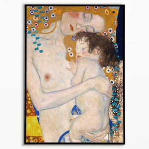 Gustav Klimt Mutter mit Kind Poster, Jugendstil Poster, Österreichischer Maler, Mutter und Kind Thema, Künstlerische Eleganz