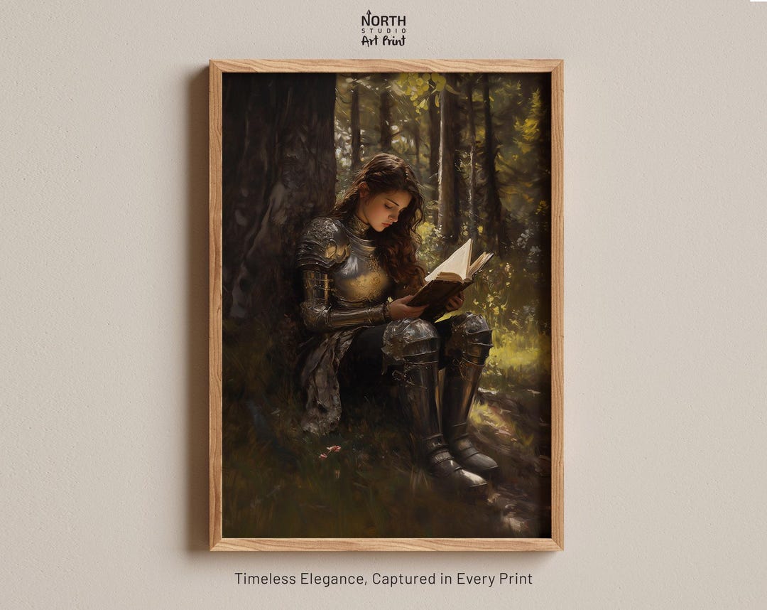 Lady Knight Reading Poster, Dark Academia Wall Art, Fantasy Wall Art ...