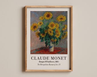 Monet Bouquet of Sunflowers print, Impressionist floral painting, Classic sunflower art, Claude Monet masterpiece, Vintage botanical decor