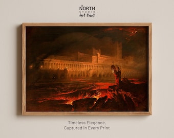 Pandemonium by John Martin Print, Paradise Lost Wall Art, Dark Gothic Painting, Hell Landscape Art, Biblical Apocalypse Poster, Infernal Art