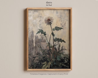 Antique Dandelion Print, Moody Flower Art,Vintage Painting, Flower Print, Dark Academia Poster, Moody Art #1