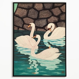 Spring at the Moat, Kasamatsu Print, Japanese Art, Vintage Print, Landscape Art, Traditional Art, Kasamatsu Shiro
