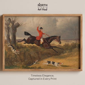 Foxhunting Art Print, Equestrian Sporting Artwork, Classic English Countryside Painting, Rider with Hounds, Vintage Hunting Illustration