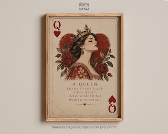 Queen of Hearts Print, Female Empowerment Wall Art, Playing Card Poster, Feminist Wall Art, Strong Woman Gift, Inspirational Quote Art