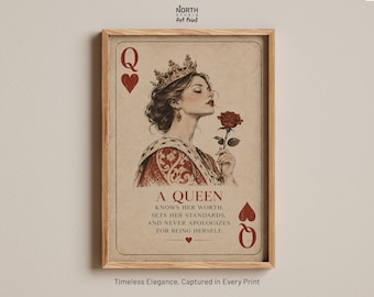 Queen of Hearts Print, Motivational Quote Wall Decor, Female Empowerment Wall Art, Feminist Poster, Playing Card Art, Strong Woman Gift