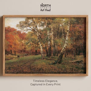 Vista del paesaggio con betulle di Hugo Darnaut Stampa, stampa artistica vintage, arredamento autunnale rustico, stampa autunnale vintage, dipinto autunnale, stampa malinconica