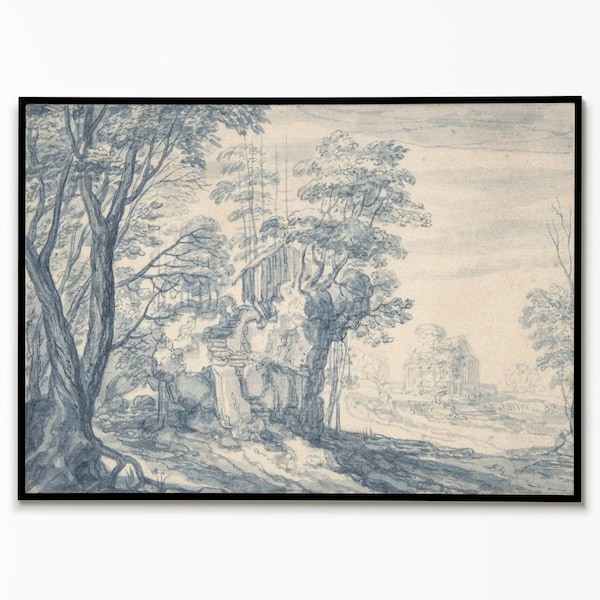 Blue Willow Wall art, Classic print, Vintage Landscape, Watercolor Art Print, Wall Art, Vintage wall Art