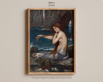 Mermaid by John William Waterhouse Poster, John William Waterhouse Art Print, Classic Artwork, Wall Decor, British Academic Painting