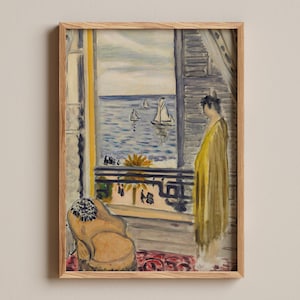 Stampa d'arte Henri Matisse, Femme Auprès de la Fenêtre, Donna alla finestra, Scena costiera impressionista, Arte della parete interna fauvista