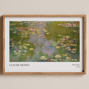 Claude Monet Seerosen Druck, impressionistische Teichmalerei, sich hin- und herbewegendes Seerosenkunstwerk, ruhige Naturszene, Monet-Gartenmeisterwerk