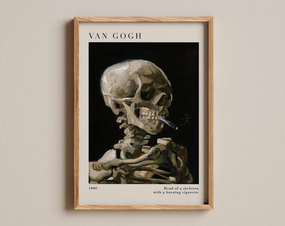 Van Gogh Skeleton Print, Head of a Skeleton With a Burning Cigarette, Fine  Art Museum Reproduction, Unique Artistic Poster
