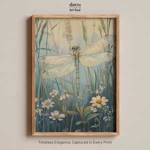 Dragonfly Wall Art, Dragonfly Print, Aesthetic Wall Decor, Floral Art, Living Room Art, Floral Poster, Dragonfly Gift #1