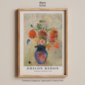 Large Vase with Flowers print, Odilon Redon floral still life, French symbolist painting, Soft vintage flower wall art, 1912 fine art print