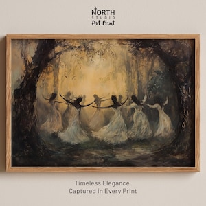Impressão escura de dança de fadas, arte caprichosa, arte de parede de fadas, arte acadêmica, impressões de fantasia, arte de conto de fadas, pôster de dança de fadas