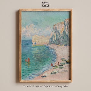 Claude Monet Etretat Strand Plakat, Wandkunst, Plakatkunst, französischer Maler, Küstenszene, Natur inspiriert, künstlerische Eleganz