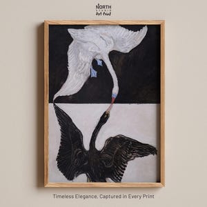 De zwaan van Hilma af Klint, poster zwarte zwaan, kunst witte zwaan, vintage zwaankunst, print van de zwaan afbeelding 1