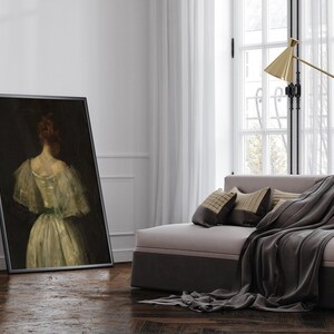 Plakat z portretem kobiety w stylu vintage, biała sukienka, dekoracja ścienna, styl vintage, dekoracja ścienna, sztuka nostalgiczna, antyczny portret, prezent w postaci wydruku artystycznego zdjęcie 3