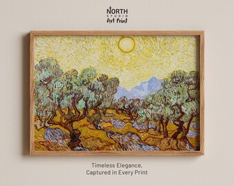 Vincent Van Gogh Olive Trees With Yellow Sky And Sun - 1889 Poster, Poster, Wall Art, Poster Print, Wall Decor, Art, Landscape, Sun