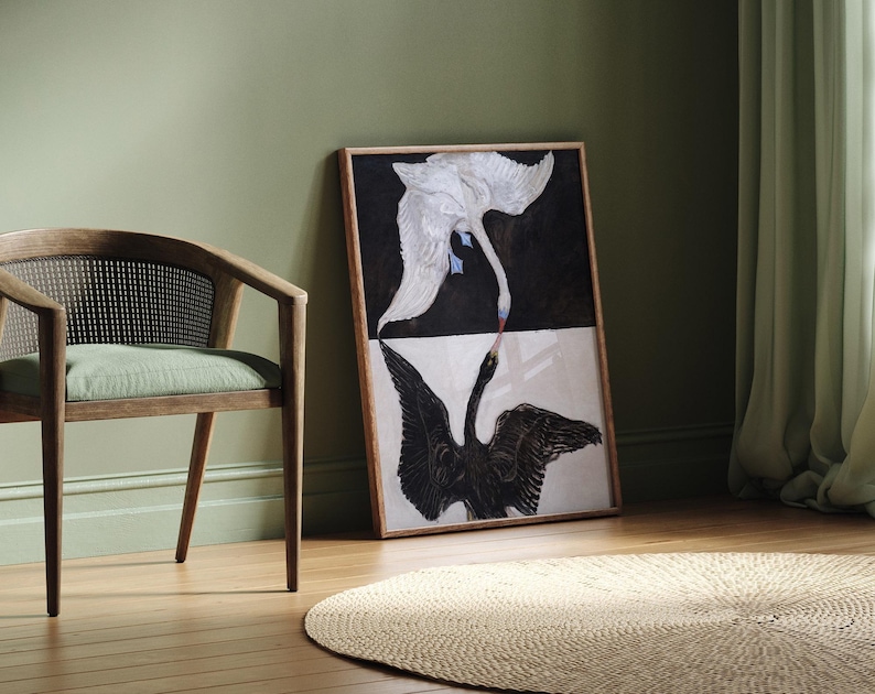 De zwaan van Hilma af Klint, poster zwarte zwaan, kunst witte zwaan, vintage zwaankunst, print van de zwaan afbeelding 6
