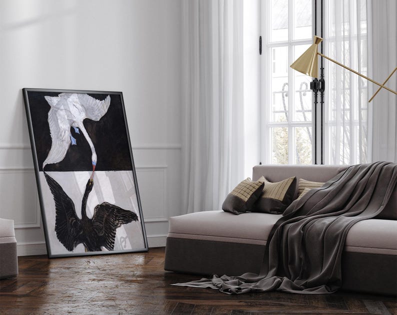 De zwaan van Hilma af Klint, poster zwarte zwaan, kunst witte zwaan, vintage zwaankunst, print van de zwaan afbeelding 3
