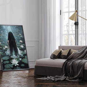 Ophelia mörk gotisk stämningsfullt tryck, mörk akademiskt tryck, mörk estetik, cottagecore-konst, mörk oljemålning, gotisk väggkonst, stämningsfull viktoriansk konst bild 3